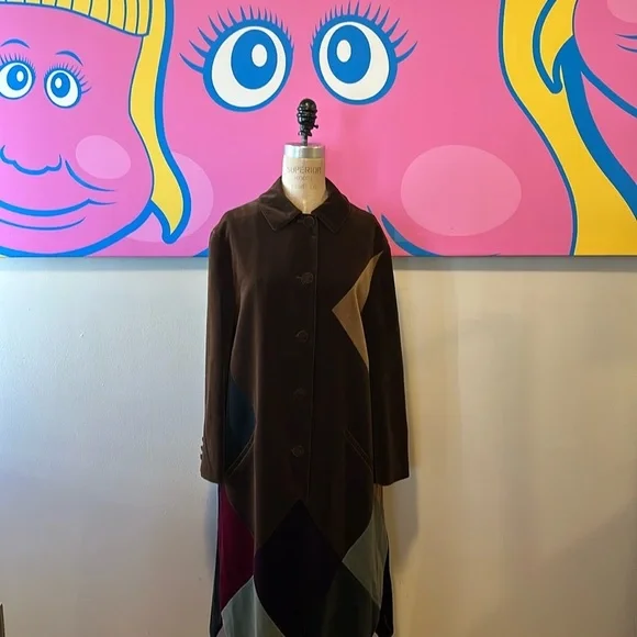 Moschino Couture Brown Patchwork Harlequin Velvet Coat - Picture 1 of 16